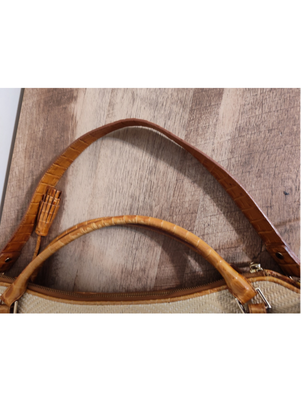 Women's Brahmin Shoulder Bag One Size Beige Brown Woven Leather - Picture 8 of 16